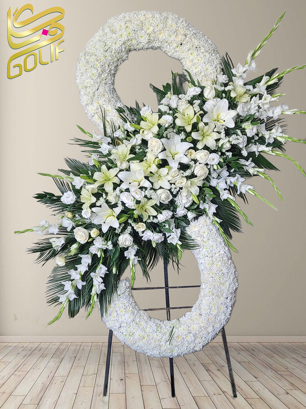 سفارش آنلاین تاج گل شبکه ای پایه چوبی ترحیم ختم تسلیت دو طبقه سه طبقه یک طبقه چهار طبقه هفت طبقه لیلیوم آنتوریوم گلایل شب بو رز ژربرا داودی مریم